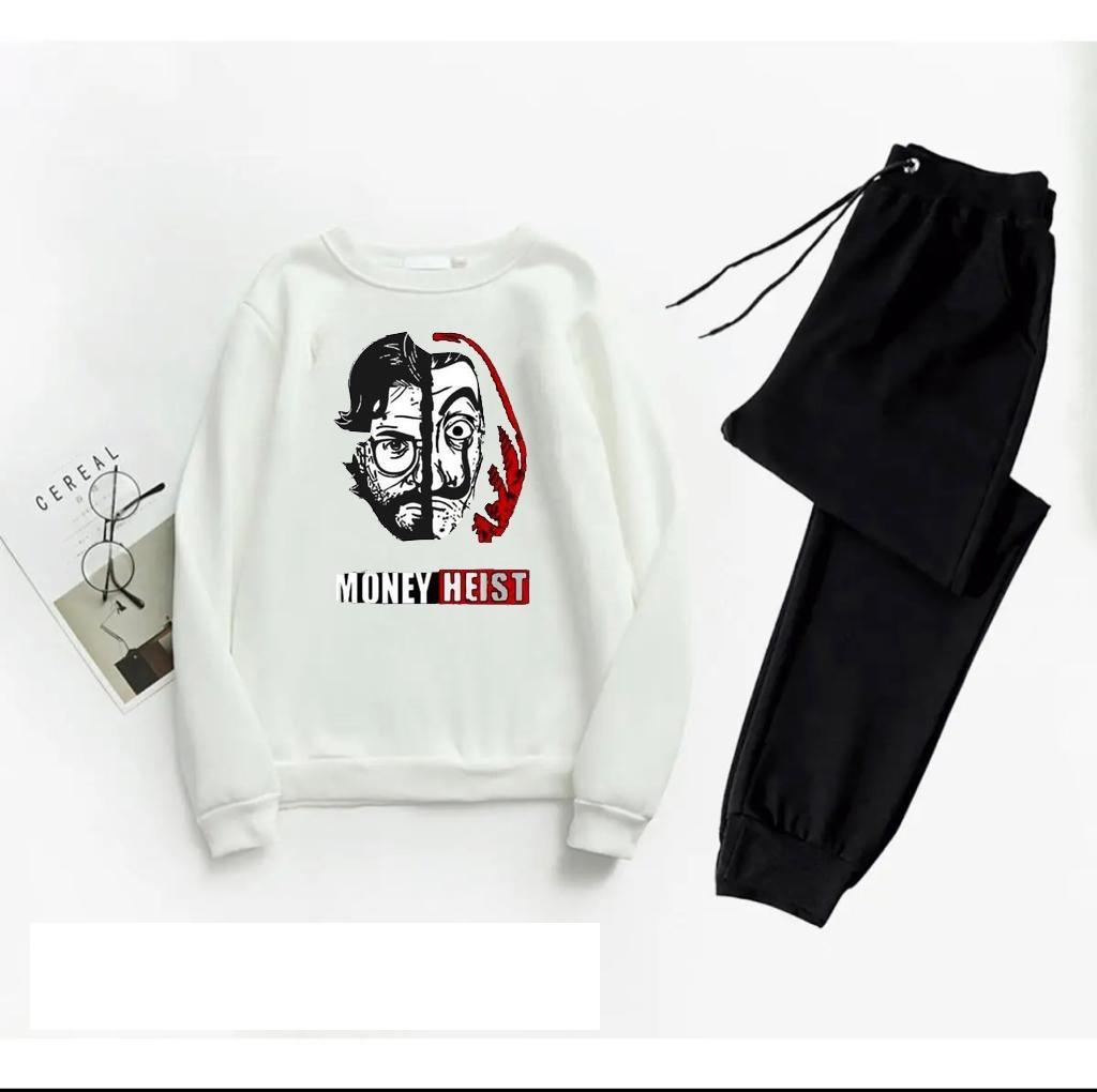 Men Printed Track Suit White Black XL - image 1