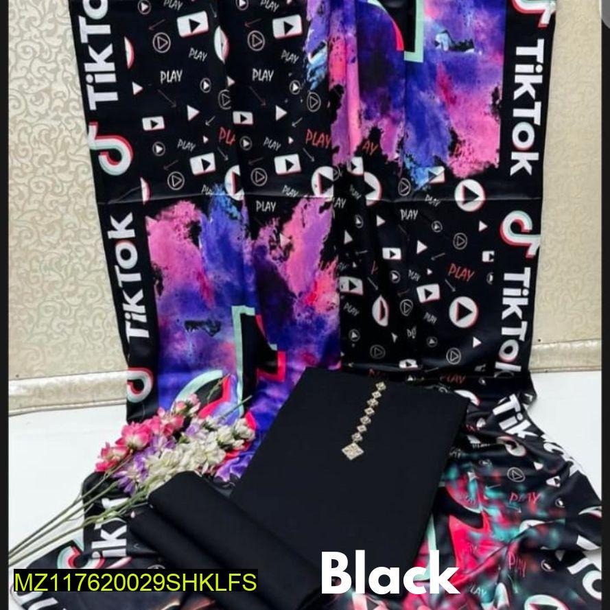 Black Katan Silk Suit with Calligraphy Dupatta for Women - image 3