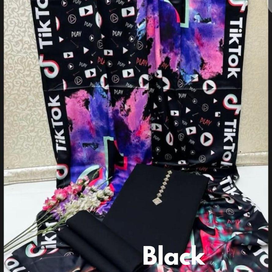 Black Katan Silk Suit with Calligraphy Dupatta for Women - image 1