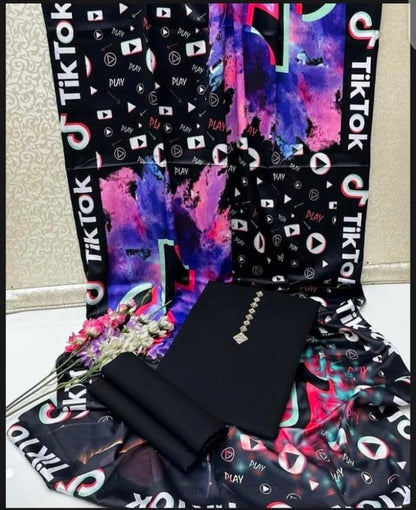 Black Katan Silk Suit with Calligraphy Dupatta for Women - image 2