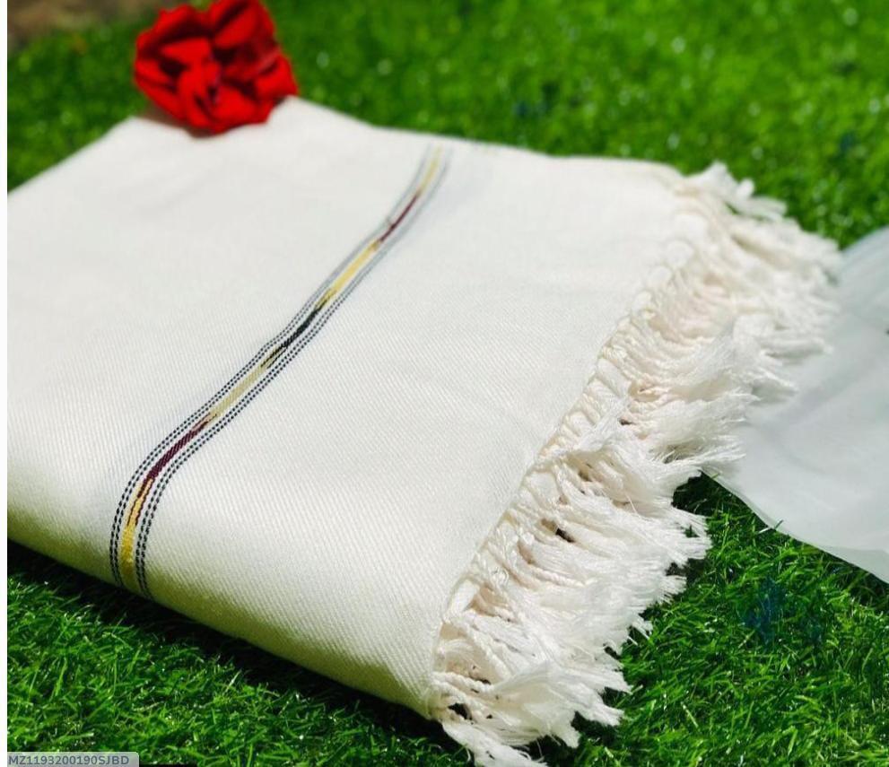 Men's Wool Plain Off White Shawl 2.5 Yards - image 3