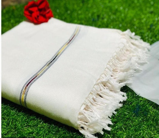 Men's Wool Plain Off White Shawl 2.5 Yards - image 1