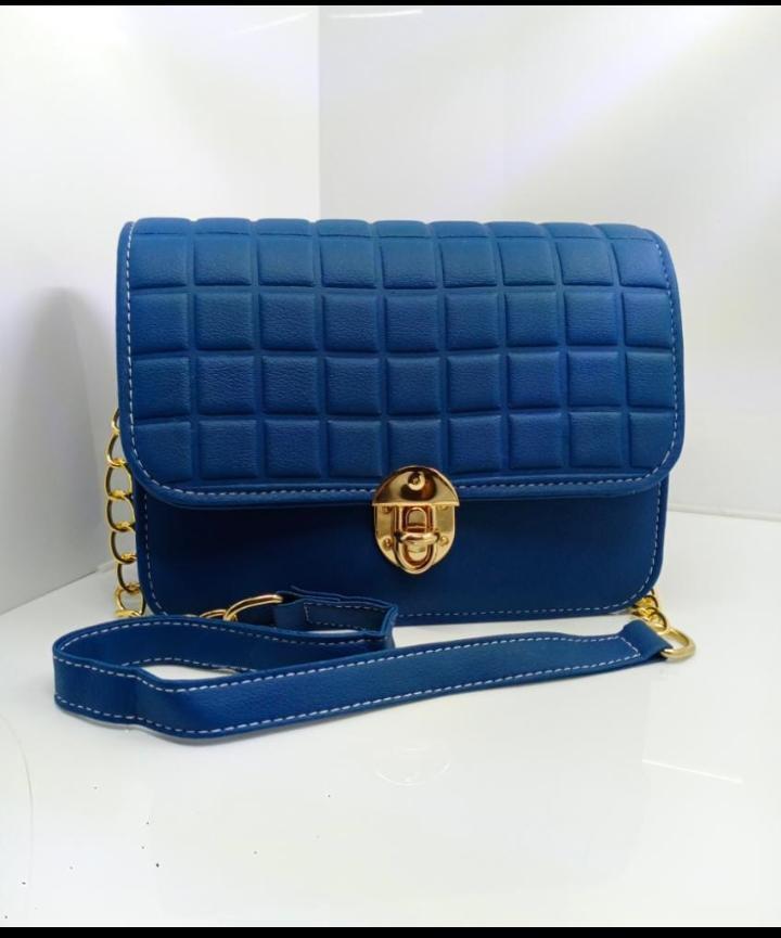Blue Quilted PU Leather Crossbody Bag for Girls - image 1