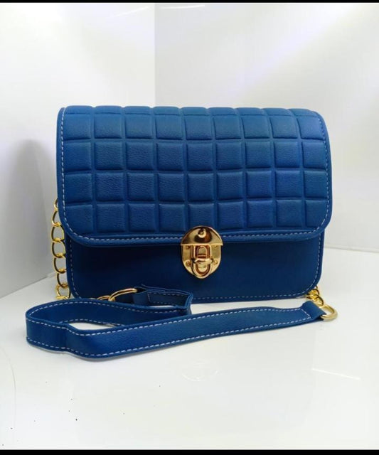 Blue Quilted PU Leather Crossbody Bag for Girls - image 1