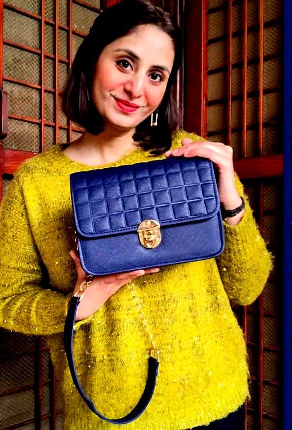 Blue Quilted PU Leather Crossbody Bag for Girls - image 3