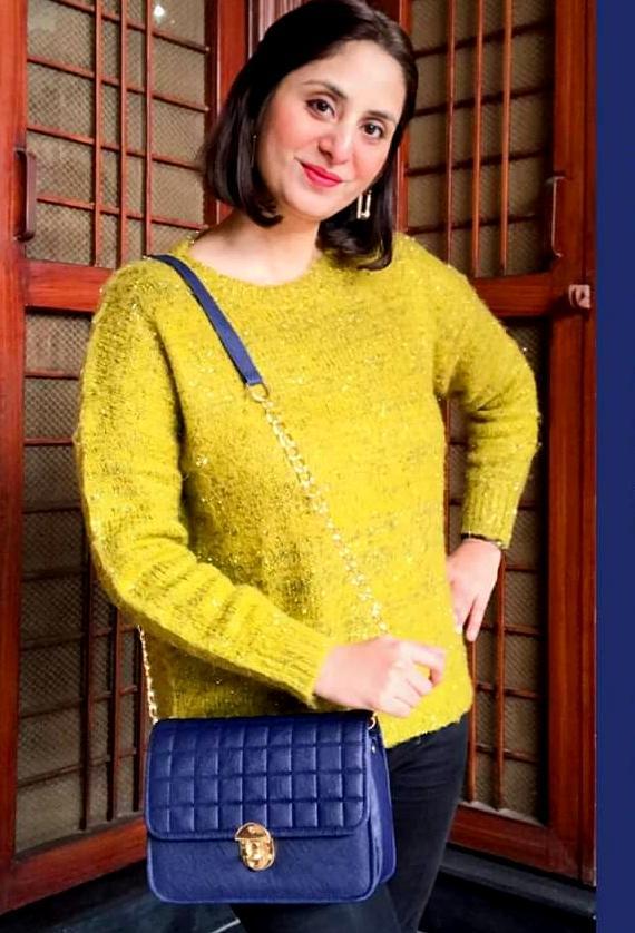 Blue Quilted PU Leather Crossbody Bag for Girls - image 4