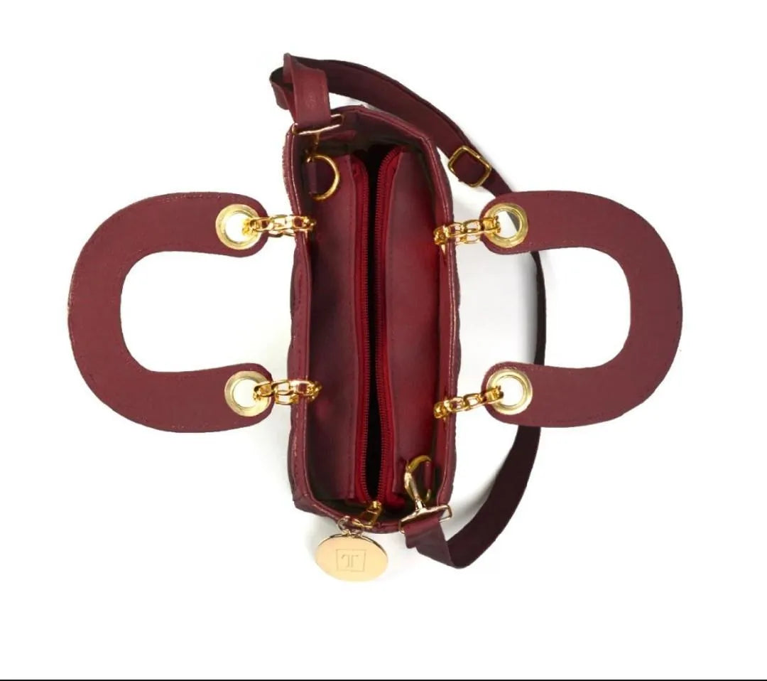 Maroon Quilted Crossbody Bag for Girls with Gold Hardware - image 4