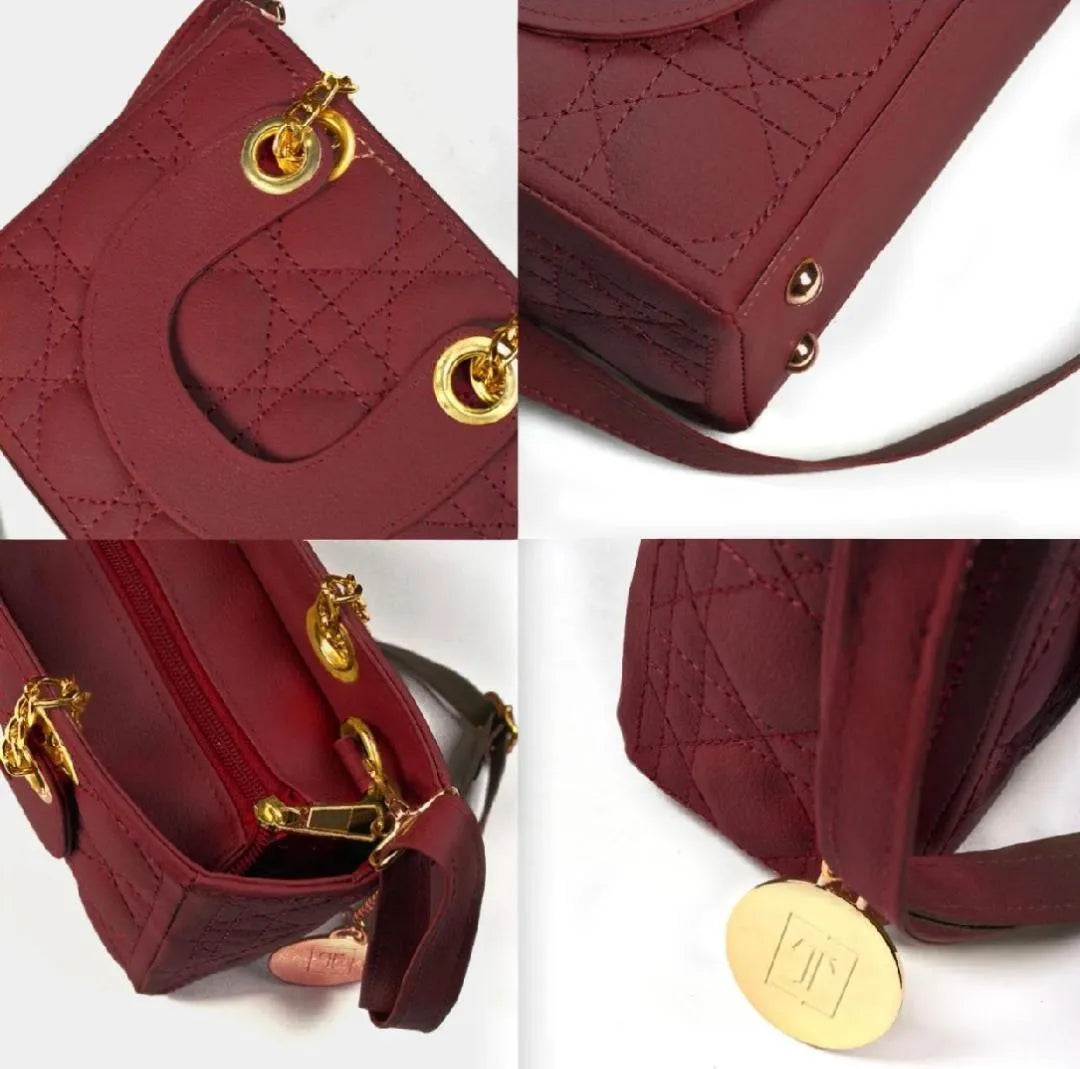 Maroon Quilted Crossbody Bag for Girls with Gold Hardware - image 5