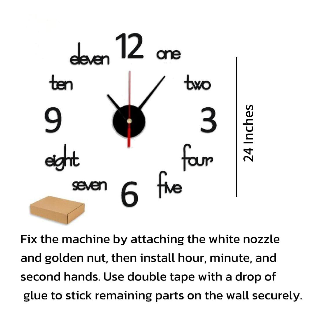 3D Wooden Wall Clock Black White 24" - image 2