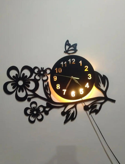 3D Flower Wooden Wall Clock With LED Light - image 2