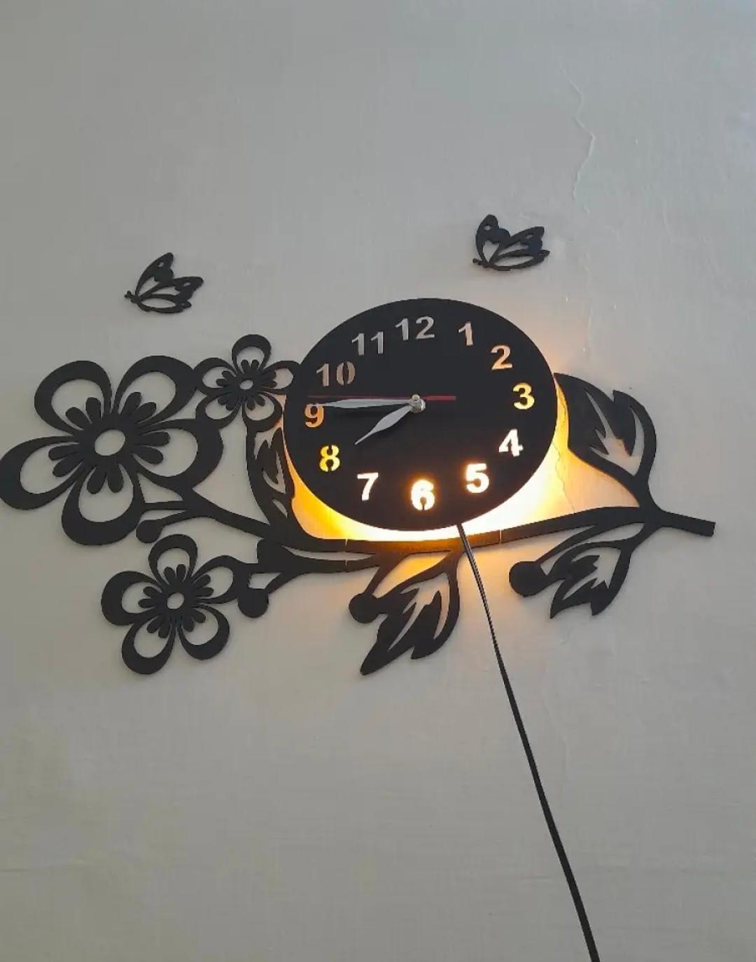 3D Flower Wooden Wall Clock With LED Light - image 3
