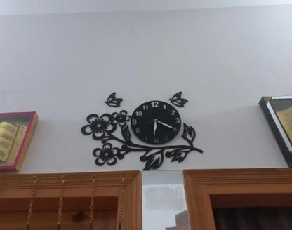 3D Flower Wooden Wall Clock With LED Light - image 4