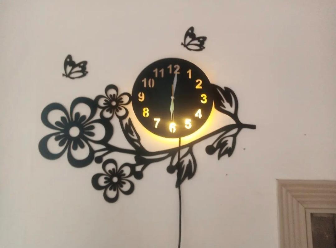 3D Flower Wooden Wall Clock With LED Light - image 6