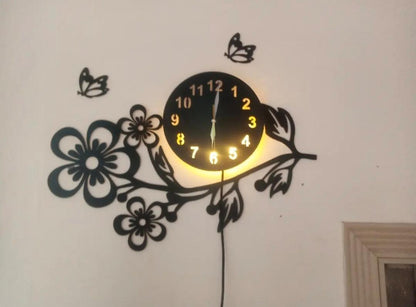 3D Flower Wooden Wall Clock With LED Light - image 6