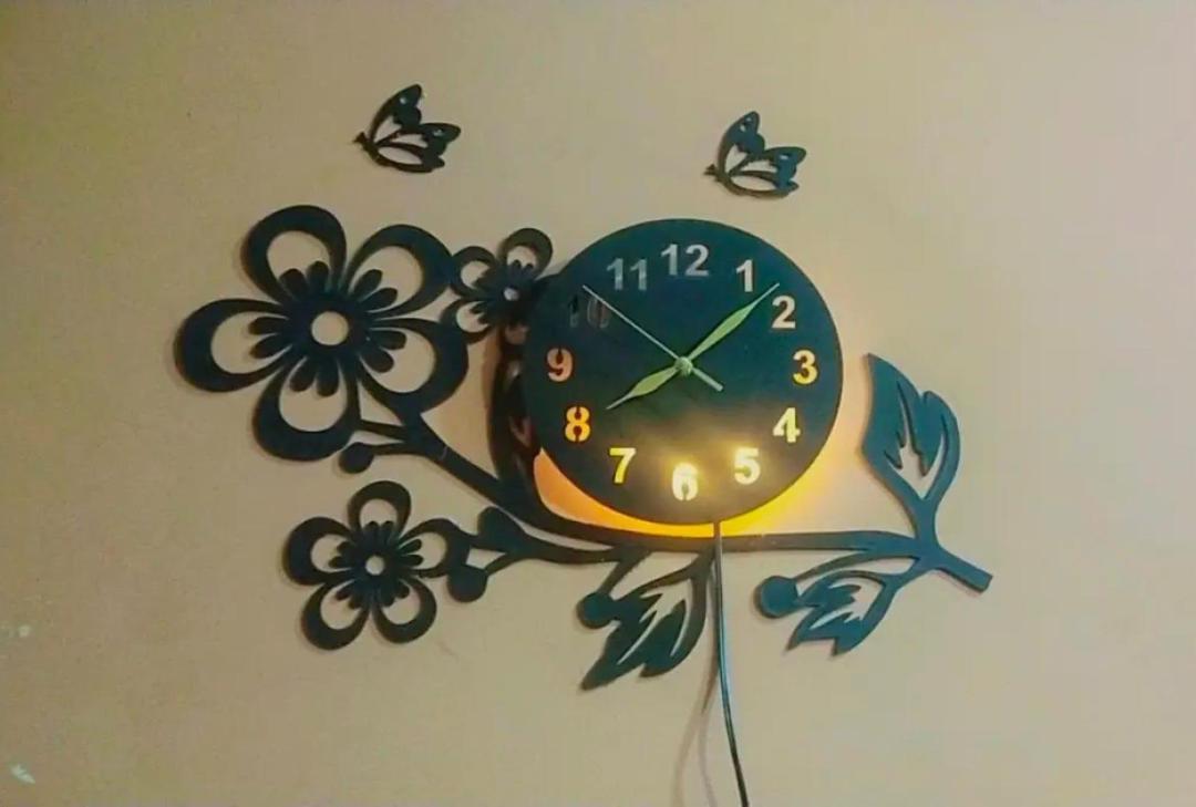 3D Flower Wooden Wall Clock With LED Light - image 9
