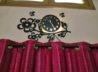 3D Flower Wooden Wall Clock With LED Light - image 10