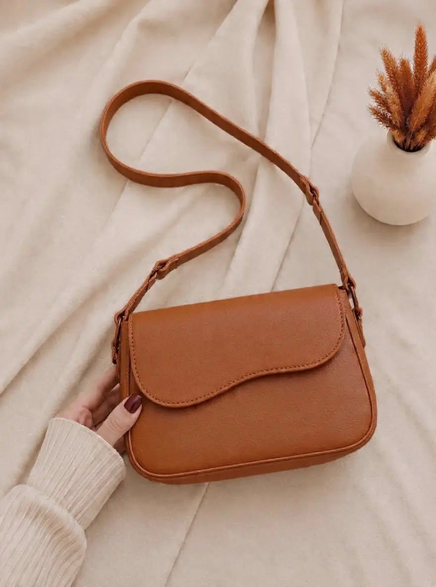Women's Leather Plain Shoulder Bag - Mustard - image 1