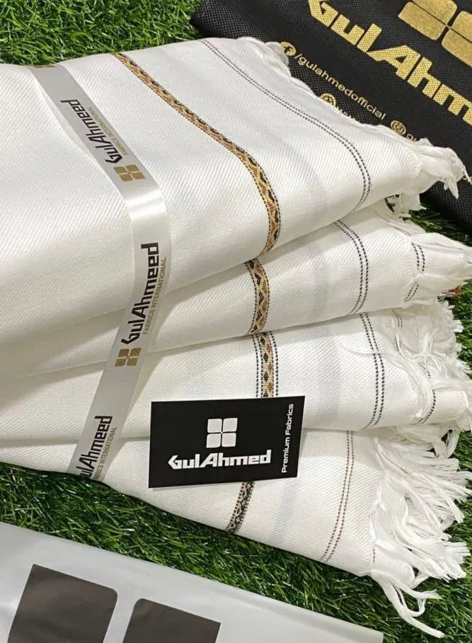 Premium Wool Shawl White Gold Border 3 Yards - image 1
