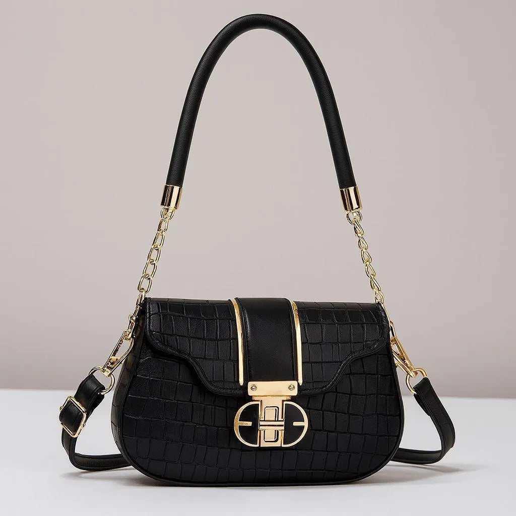 Black Cuff Strap Handbag for Girls with Gold Clasp - image 1