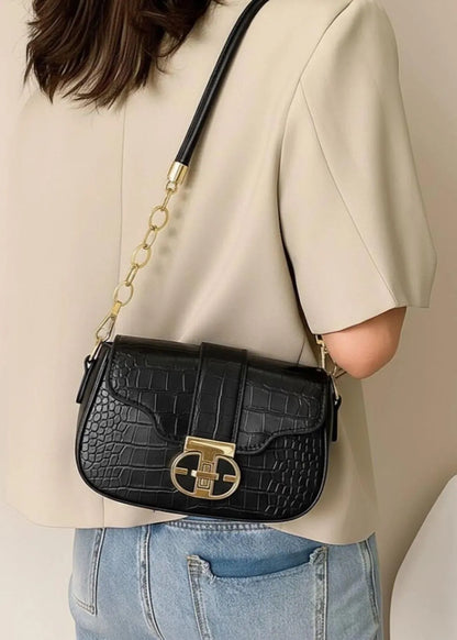 Black Cuff Strap Handbag for Girls with Gold Clasp - image 9