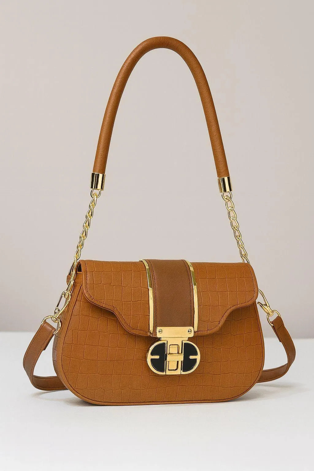 Black Cuff Strap Handbag for Girls with Gold Clasp - image 3