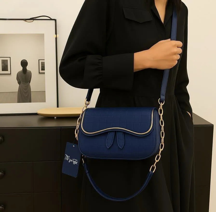 Blue Leather Crossbody Bag for Women with Chain Strap - image 1