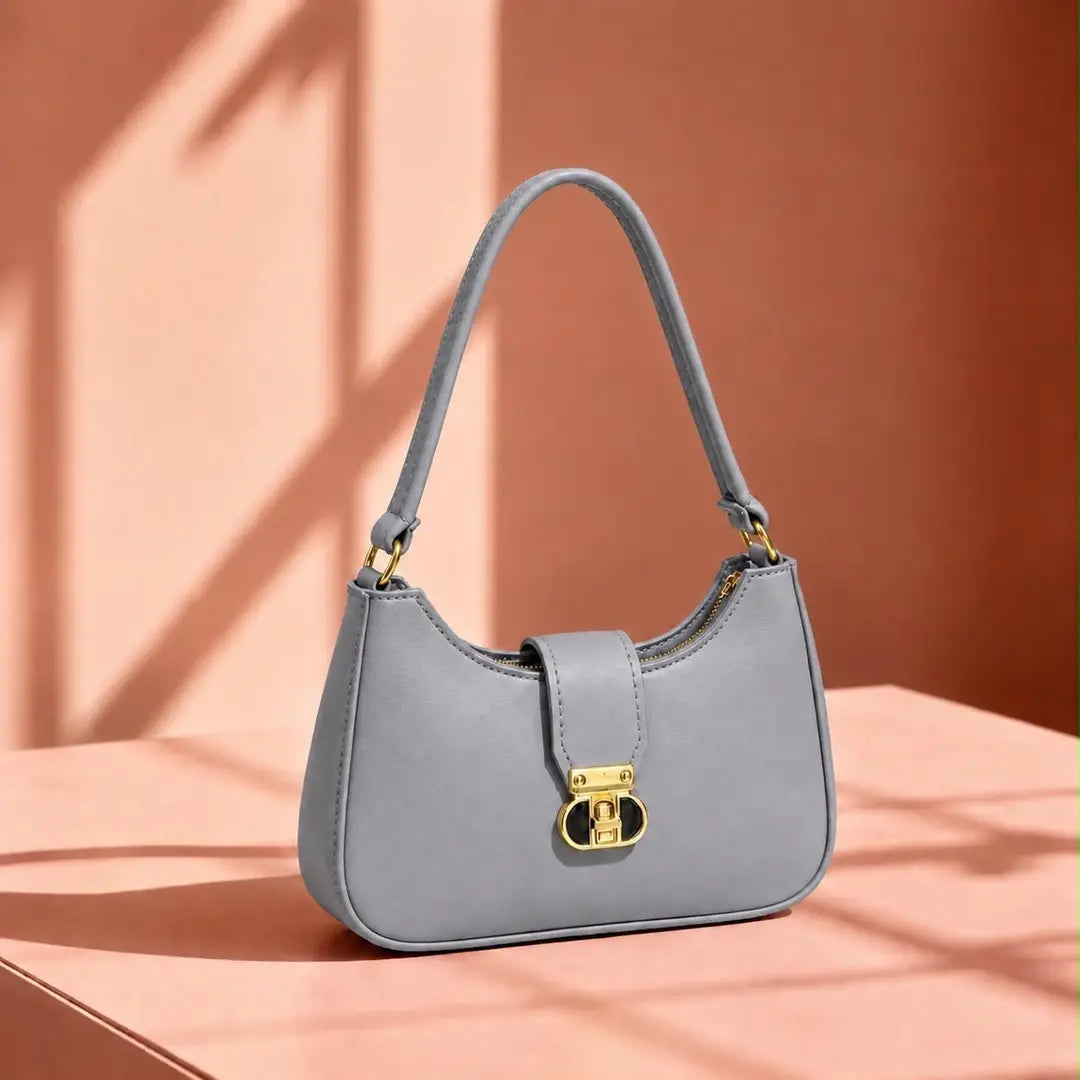 Women's Leather Plain Shoulder Bag - Grey - image 1