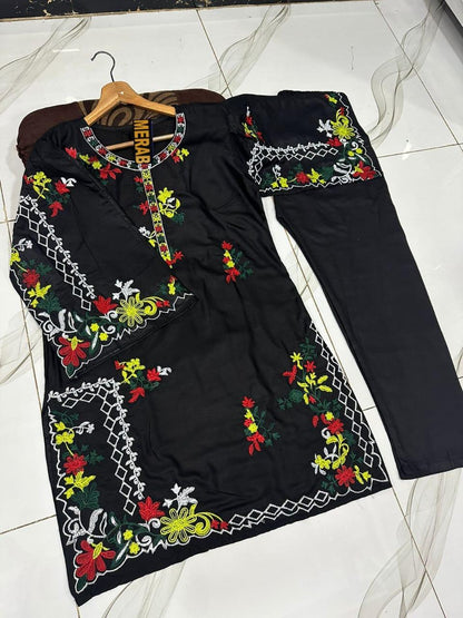 Multi Colours Embroidered Shirt Trouser Set 2Pcs - image 2