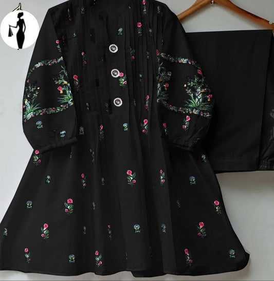 Black Embroidered 2-Piece Cotton Dress Set for Women - image 1