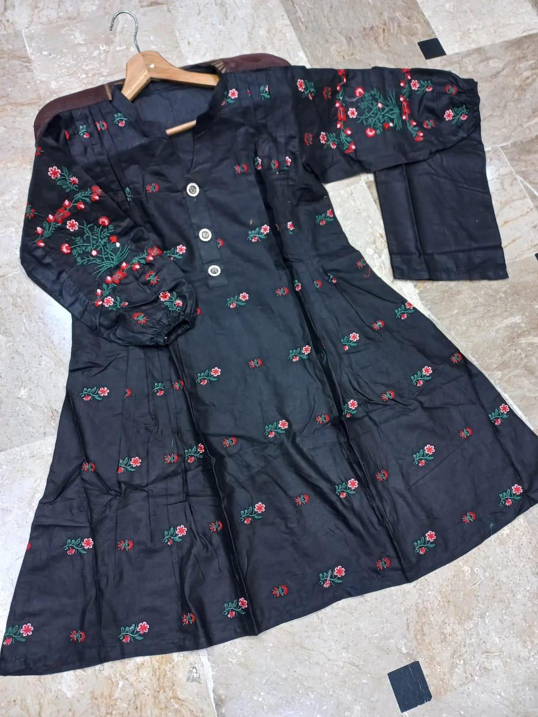 Black Embroidered 2-Piece Cotton Dress Set for Women - image 2
