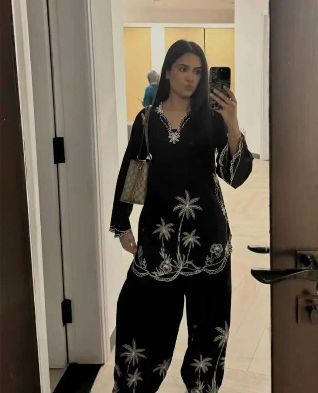 2 Pcs Women's Stitched Cotton Embroidered Shirt And Trouser - image 3