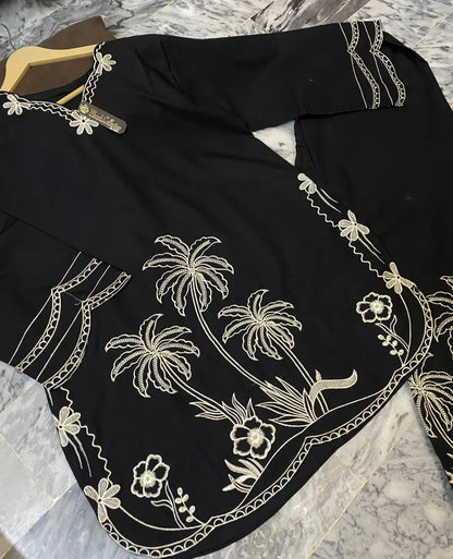 2 Pcs Women's Stitched Cotton Embroidered Shirt And Trouser - image 6
