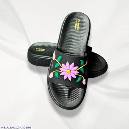 Women's Black Rexine Floral Slides - Comfortable Office Wear - image 1