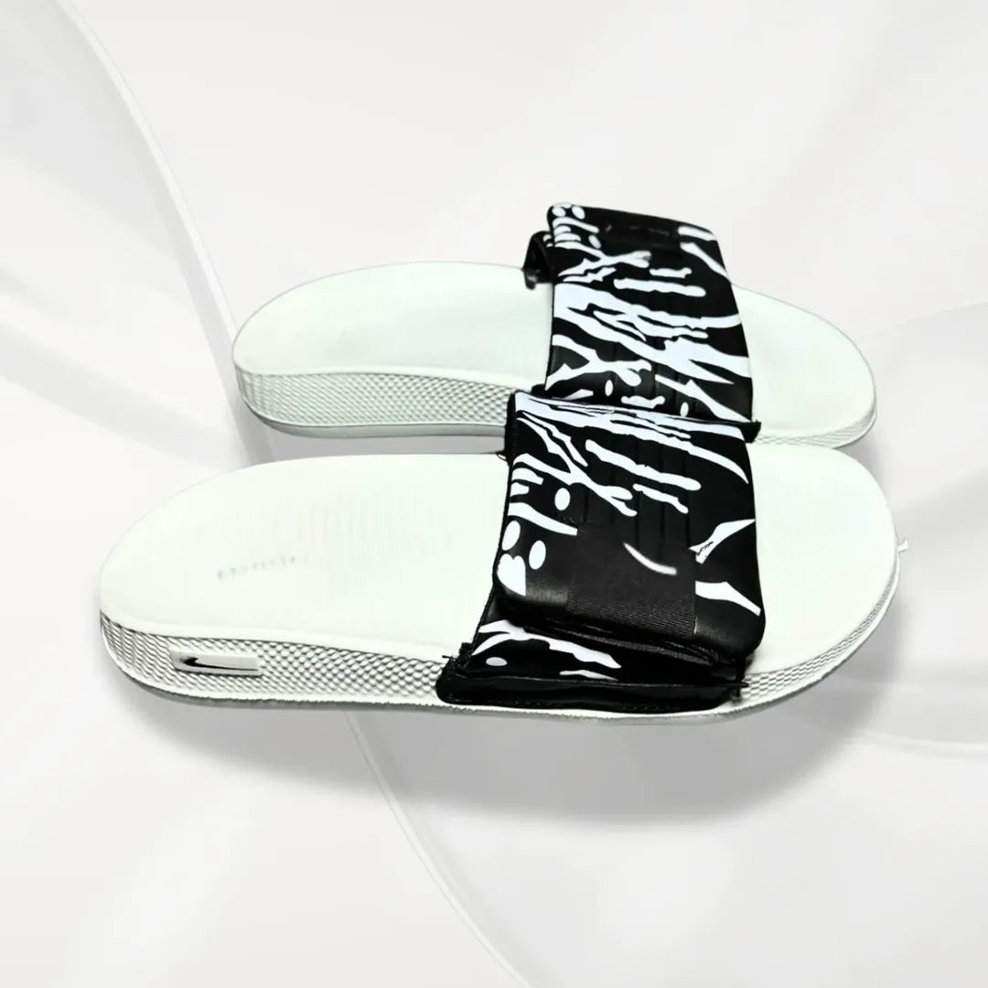 Men Black Printed Slide Slippers White Foam All Season - image 1