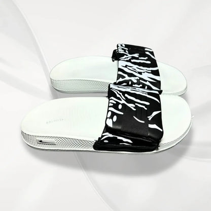 Men Black Printed Slide Slippers White Foam All Season - image 1