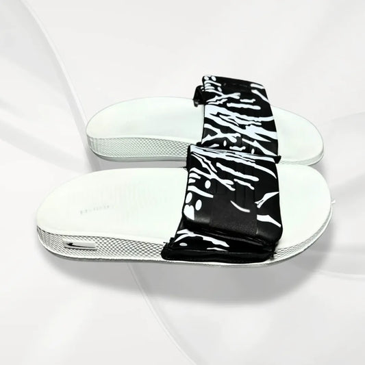 Men Black Printed Slide Slippers White Foam All Season - image 1