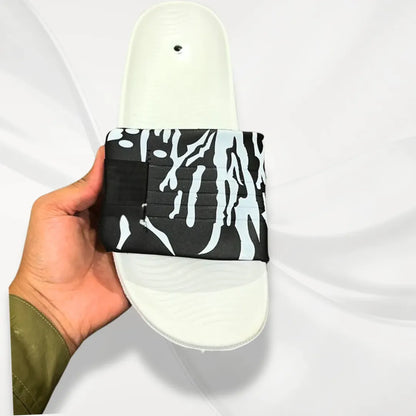 Men Black Printed Slide Slippers White Foam All Season - image 4