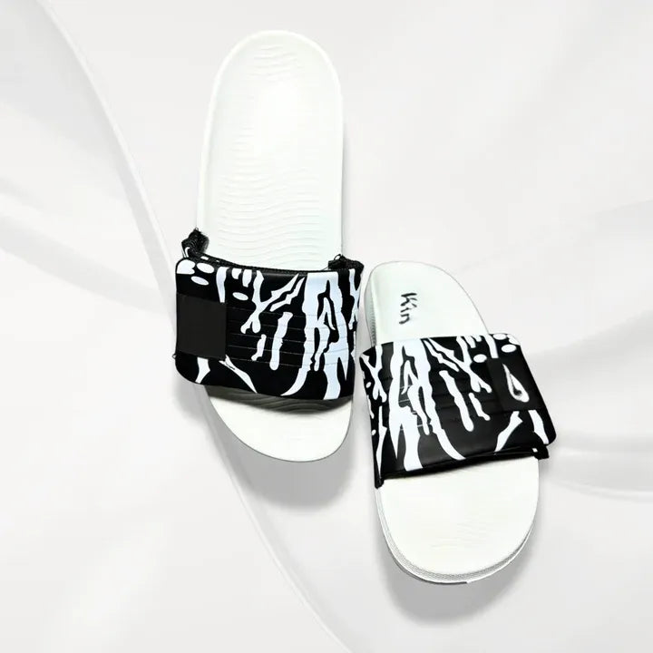 Men Black Printed Slide Slippers White Foam All Season - image 3