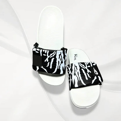 Men Black Printed Slide Slippers White Foam All Season - image 3