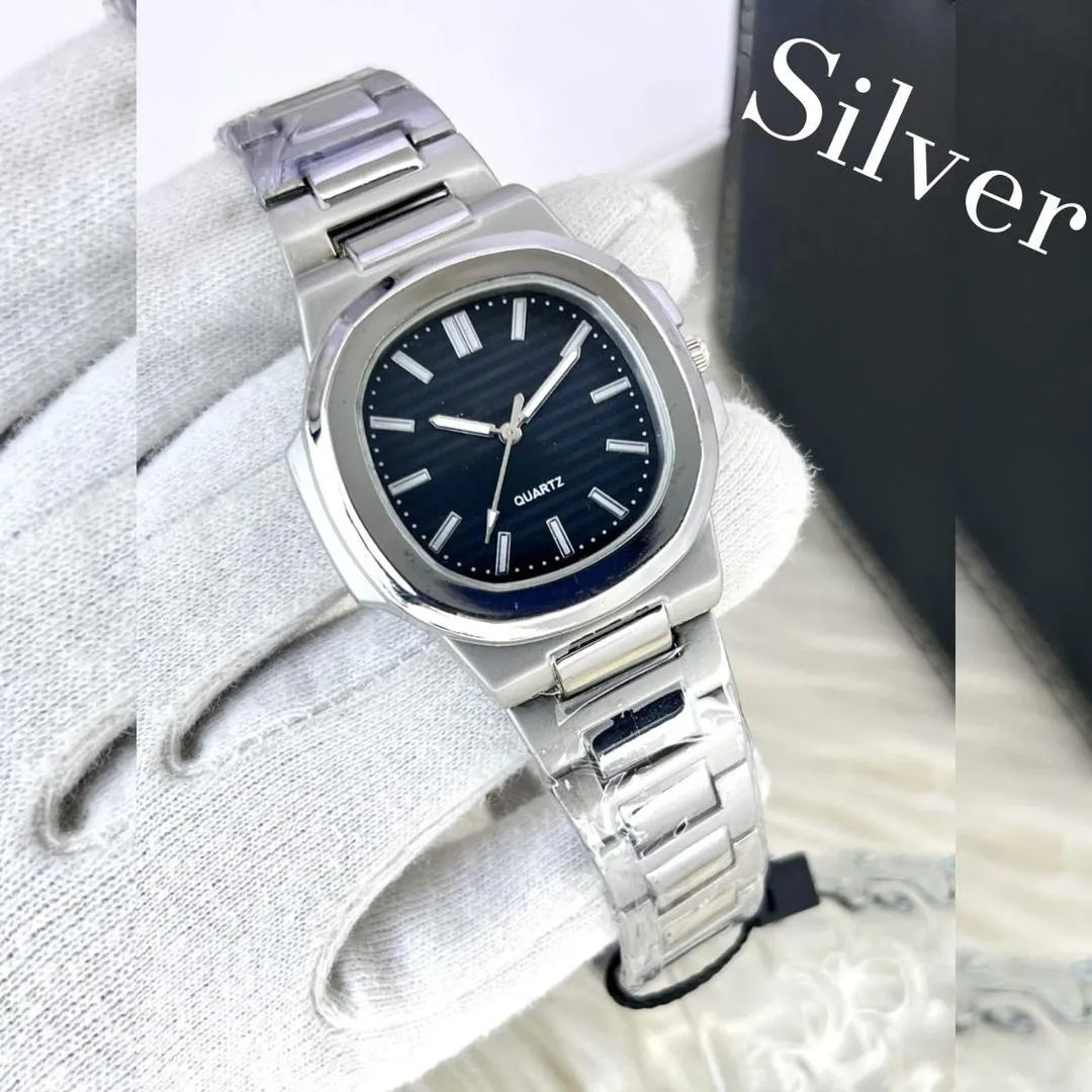 Men Square Watch Black Dial Silver Steel Chain Strap - image 7