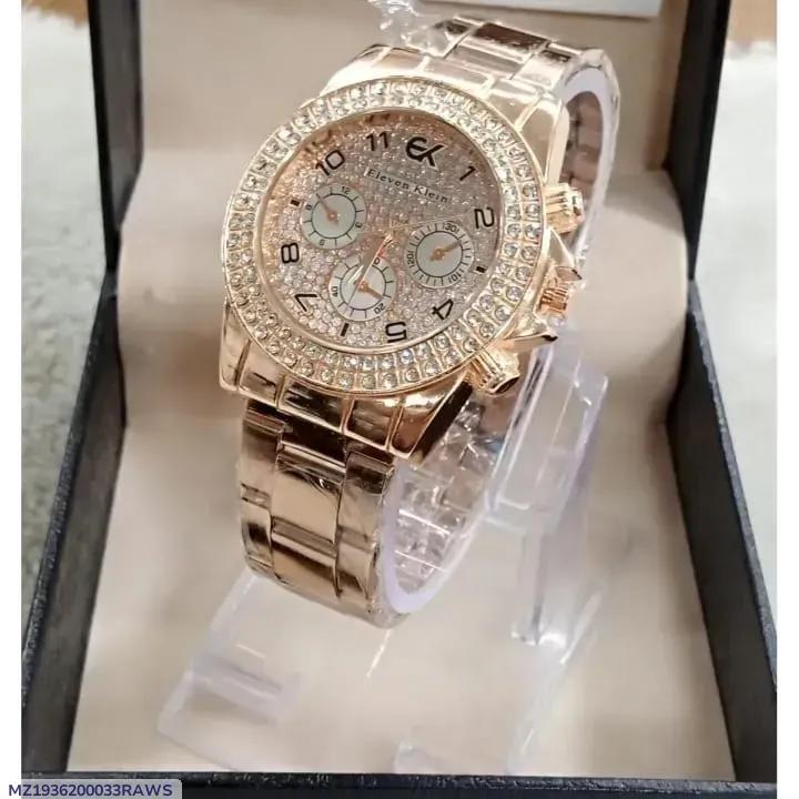 Women's Rose Gold Crystal Watch with 3 Sub-Dials - image 2