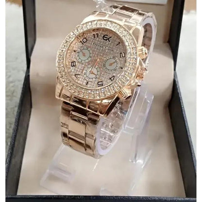 Women's Rose Gold Crystal Watch with 3 Sub-Dials - image 1