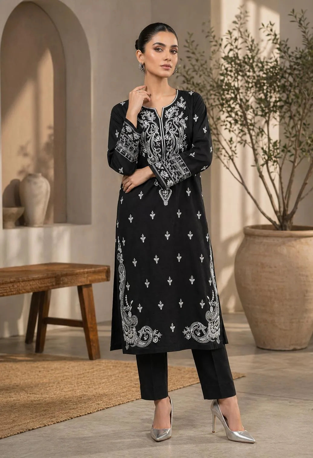Black Embroidered Lawn Kurta Set for Women - image 1
