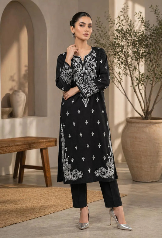 Black Embroidered Lawn Kurta Set for Women - image 1