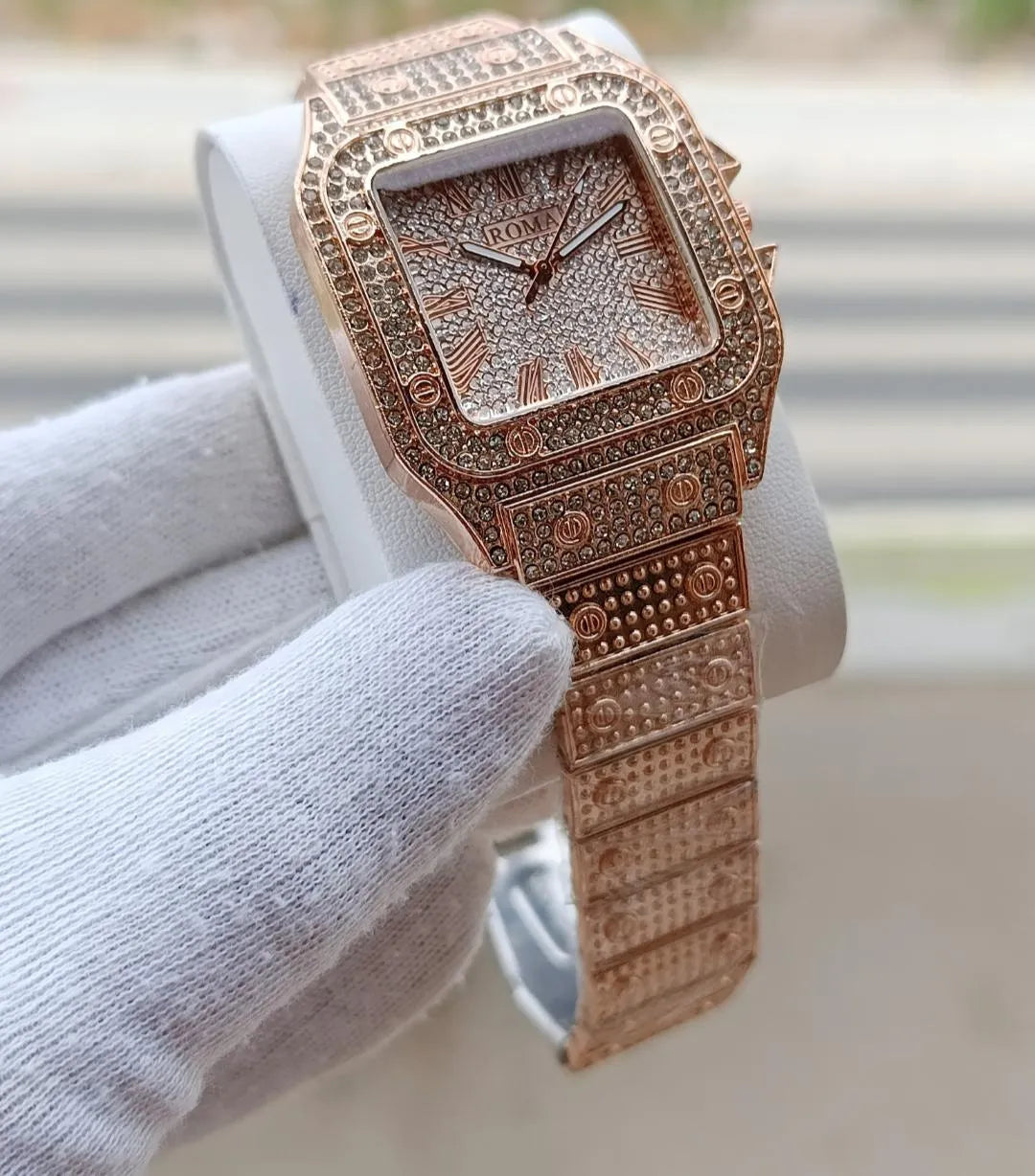Luxury Rhinestone Watch Rose Gold Chain Strap - image 1