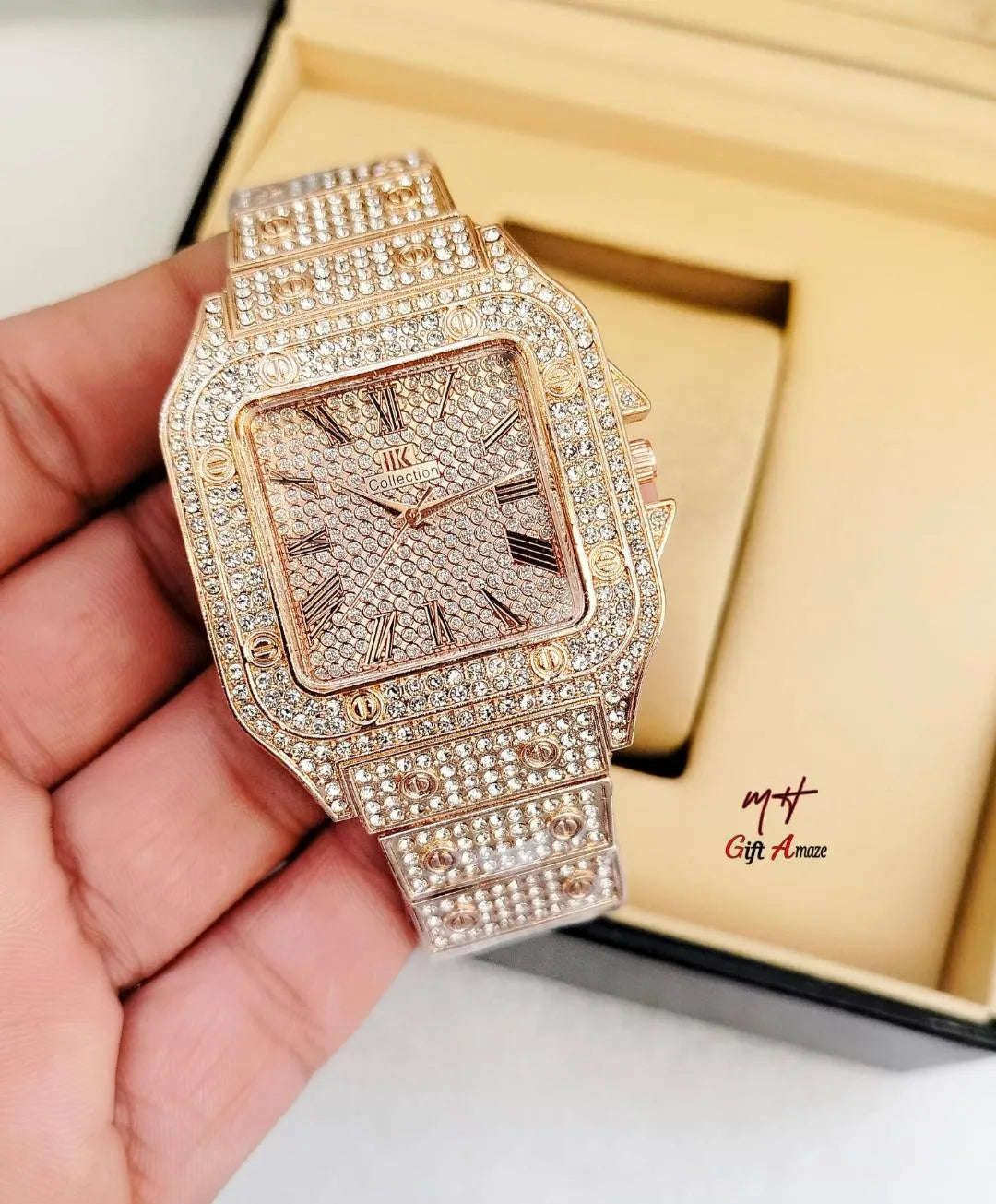 Luxury Rhinestone Watch Rose Gold Chain Strap - image 3