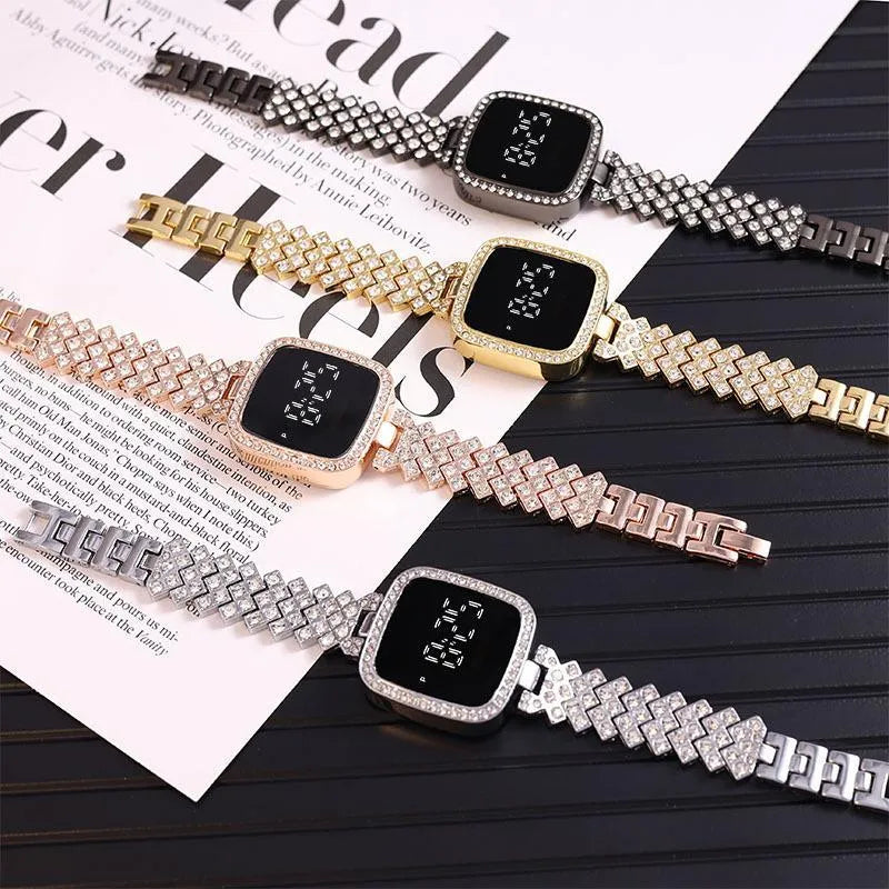 Women Crystal Watch Square Dial Touch Screen Rhinestone Band - image 1