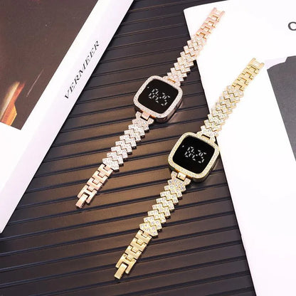 Women Crystal Watch Square Dial Touch Screen Rhinestone Band - image 6