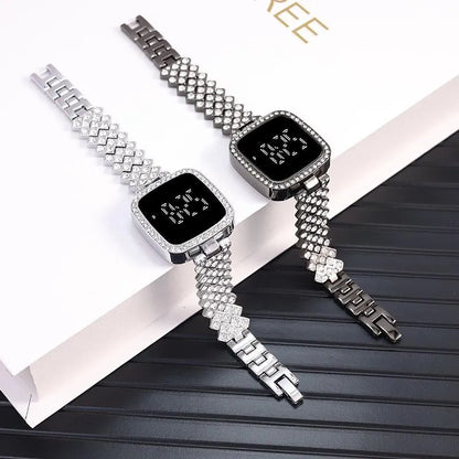 Women Crystal Watch Square Dial Touch Screen Rhinestone Band - image 7