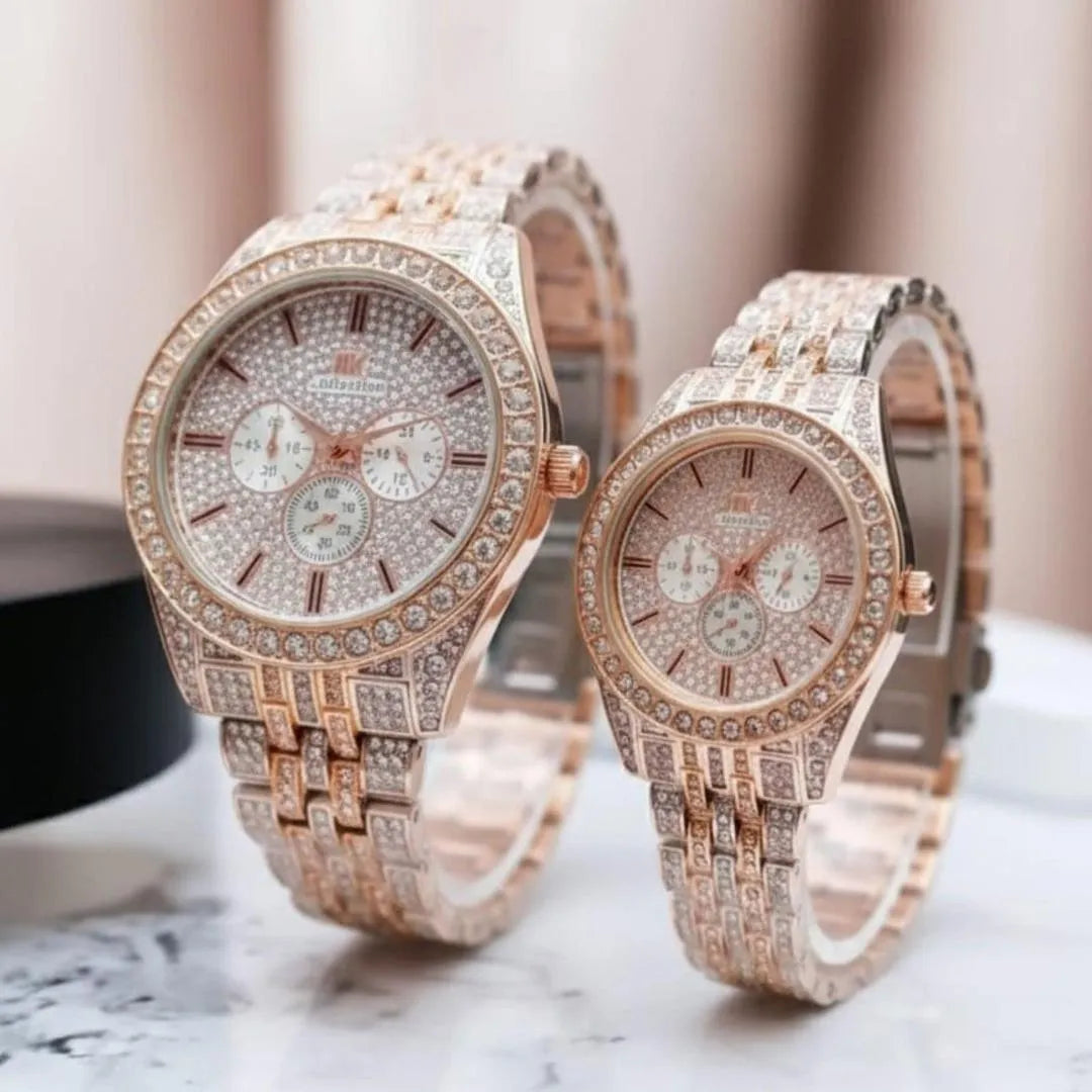 Rose Gold Unisex Couple Watches Pack of 2 Stainless Steel Chain Strap - image 2